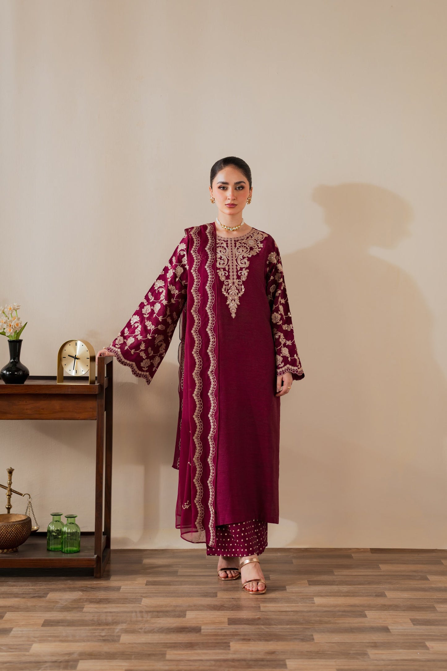 Nureh - 3pc - Maroon - Noura Retail