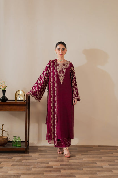 Nureh - 3pc - Maroon - Noura Retail