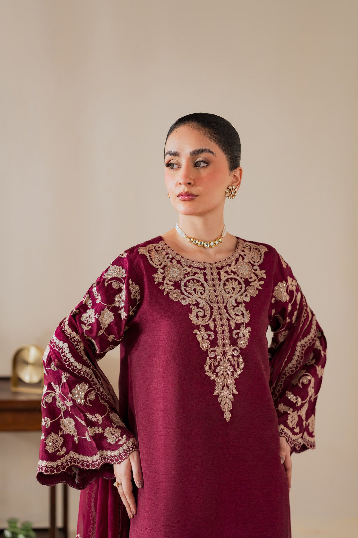 Nureh - 3pc - Maroon - Noura Retail