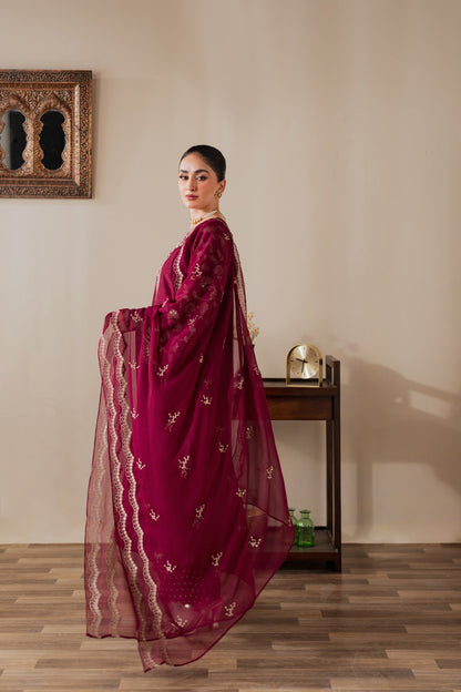 Nureh - 3pc - Maroon - Noura Retail