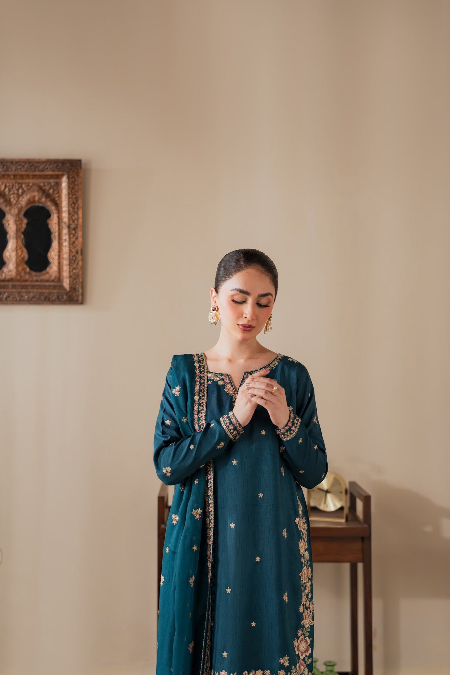 Gulrukh - 3pc - Crystal-Teal - Noura Retail