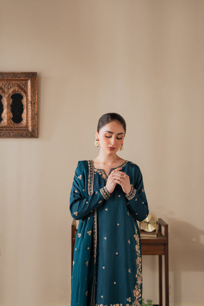 Gulrukh - 3pc - Crystal-Teal - Noura Retail