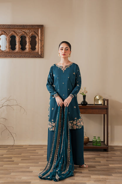Gulrukh - 3pc - Crystal-Teal - Noura Retail